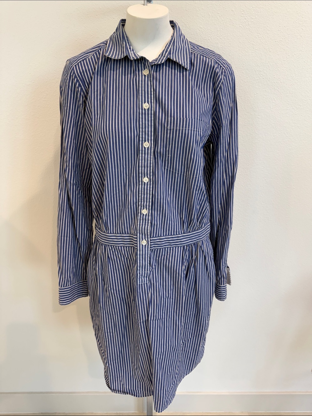 NWOT Banana Republic Striped Button-Down Shirt Dress in Navy and White Sz 8